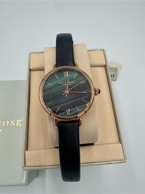 Beautiful Lola Rose Green Dial/ Rose Gold Roman Numeral & black leather strap